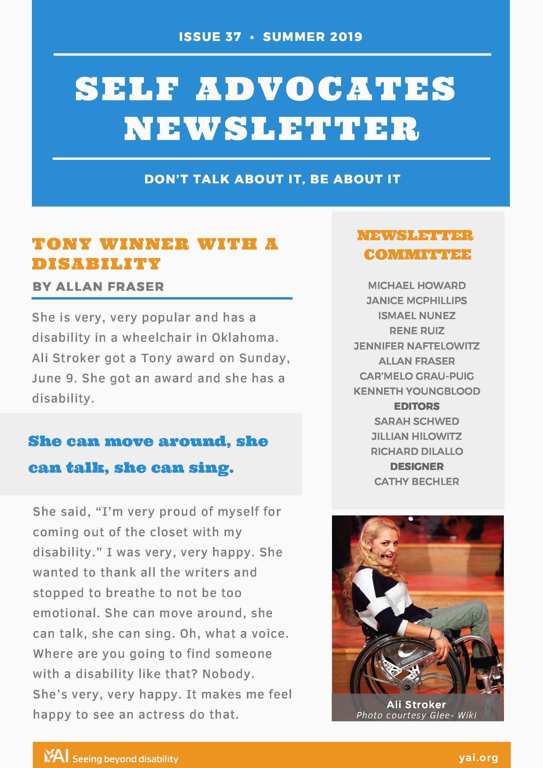 Front page of the Summer 2019 Self Advocate Newsletter