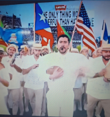 Video still of Bad Bunny and a large group of people at the Superbowl in 2026