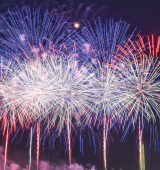 Colorful fireworks burst across a night sky