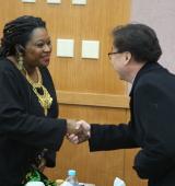 YAI’s Connie Senior meets with attendees during her training session in Seoul, South Korea.