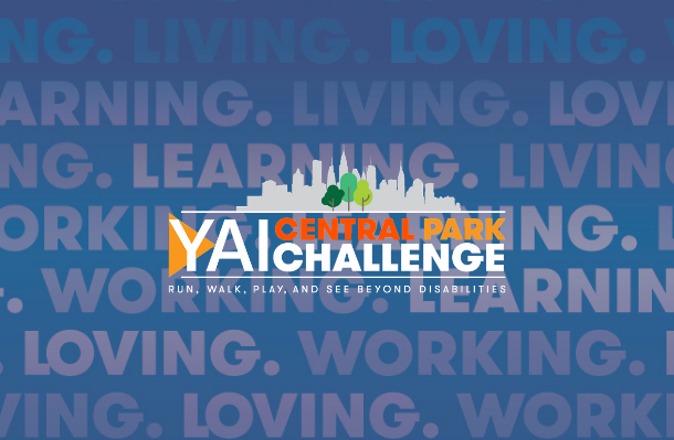 Central Park Challenge logo on a blue background with living. loving. working. learning repeated