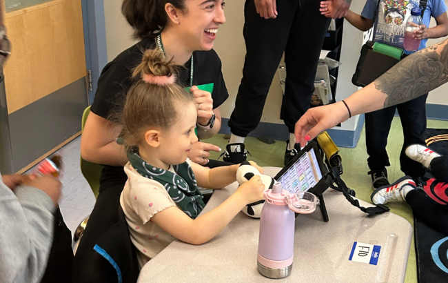 MSA student using an communication device/ipad