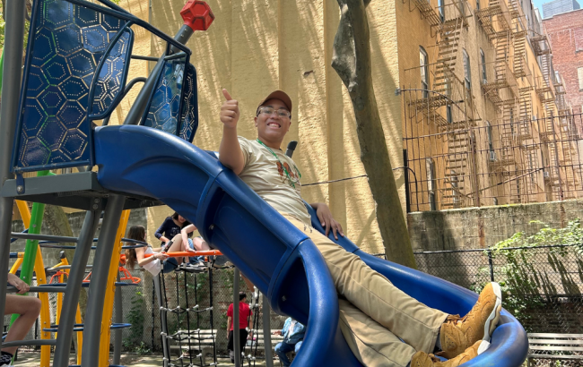 MSA student going down slide