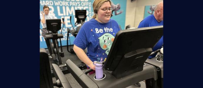 Ashley on a treadmill working to be healthier