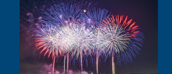 Colorful fireworks burst across a night sky