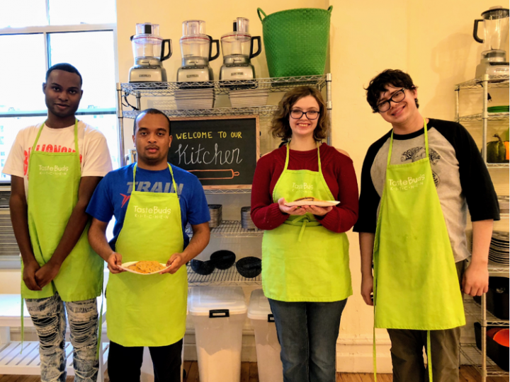 From left to right: Sean L., John H., Alicia F.M., and Dylan S. holding the zucchini chocolate chip cookies they 