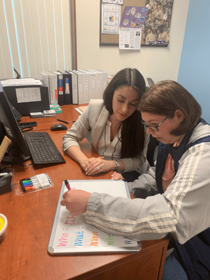 Jacqueline Malloy, Premier’s Speech Therapy Supervisor, works with Mary Cronin to build her communication skills.