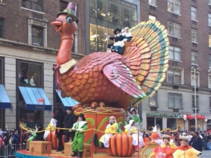 Photograph of the thanksgiving turkey float at the Macy's Thanksgiving Day Parade