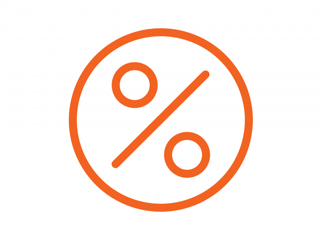 orange icon of percentage sign in a circle