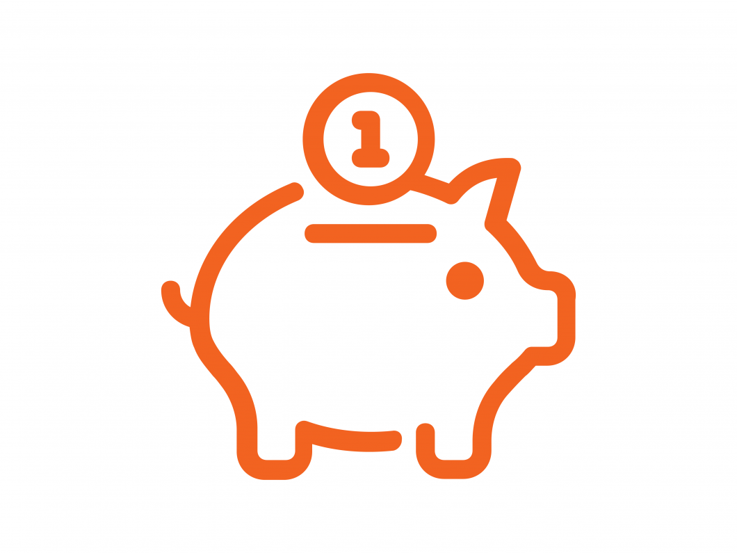 orange icon of piggy bank with coin going in