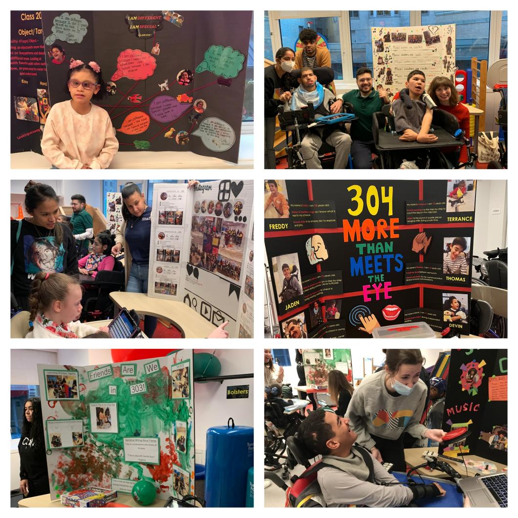 Collection of 6 photos of students and poster board displays at the iHOPE Expo