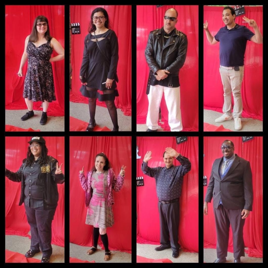 collage of 8 images of stars on the red carpet from the latest movie by Tarrytown day hab attendees